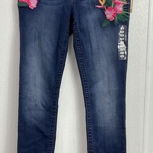 True Religion Dark Blue Jeans with Pink Floral Embroidery